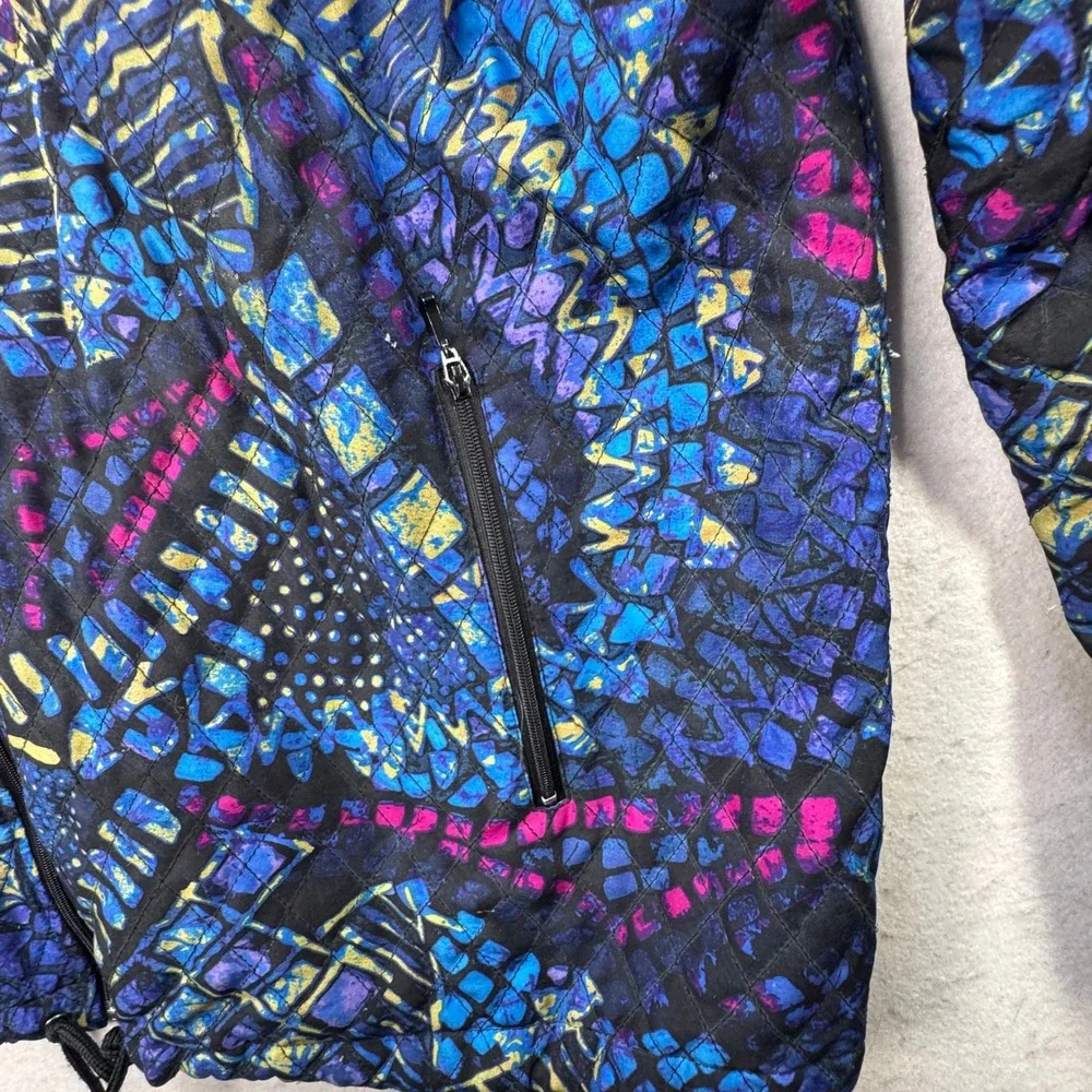 Chico's 3 Quilted Silk Bomber Jacket Women Size XL Full Zip Art to Wear Eclectic - Picture 9 of 12